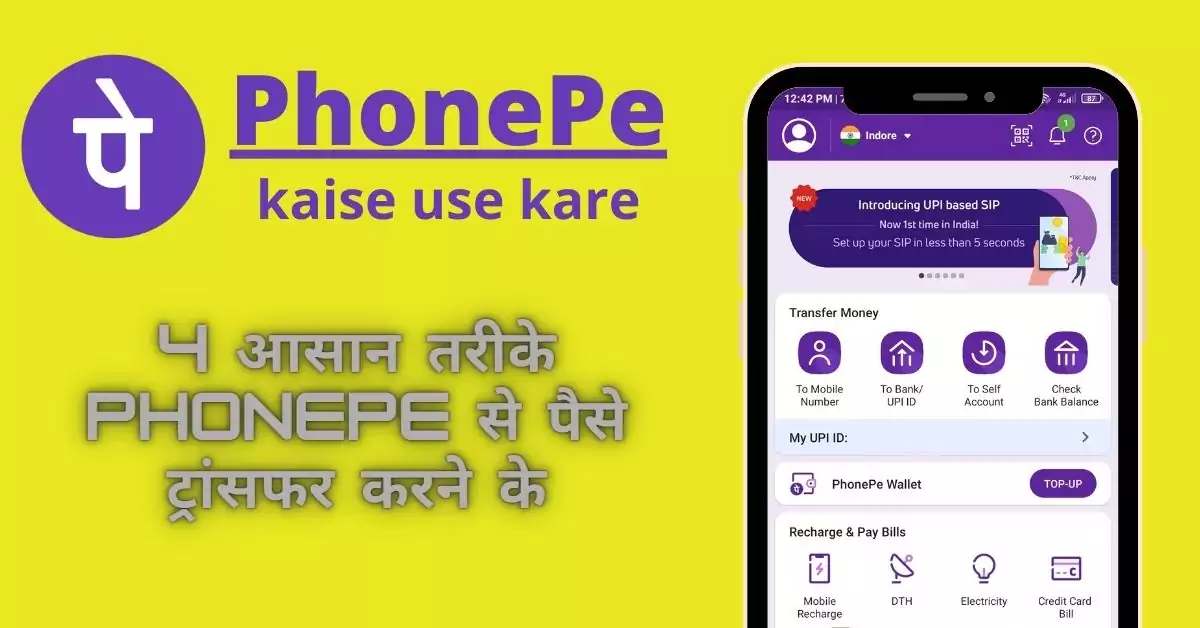 This is a featured image which describes that this article is on PhonePe से पैसे ट्रांसफर कैसे करे | Phonepe kaise use kare