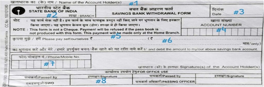 SBI cash withdrawal slip (SBI नकद निकासी पर्ची)